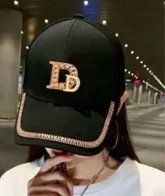 DDロゴ ラインストーン キャップ 帽子 ブラック