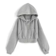 グレー フード付き裏起毛ジップパーカー F