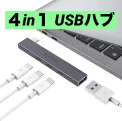 ４in１ USBハブ 60W 急速充電 高速転送 USB-C USB-A 薄型