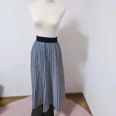 【DoCLASSE】千鳥格子柄 ニットフレアスカート ロング丈 ウエストゴム