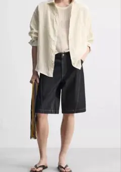 ZARA 34 25ss デニムバギーフィットバミューダパンツ インディゴ