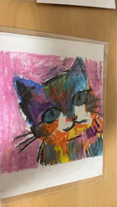 カラフルな猫のパステル画