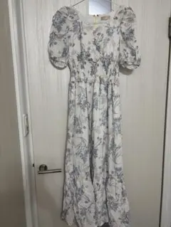 【An MILLE】ボタニカル花柄 シャーリングロングワンピース アイボリー F