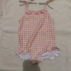 女の子向けワンピース水着 オレンジチェック