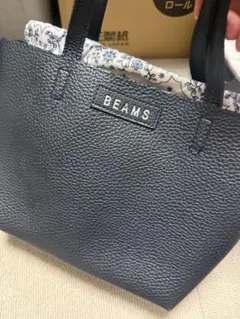 BEAMS ビームス トートバッグ レザー調 花柄インナー ネイビー