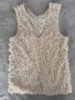 フリンジクリーム色ニットベスト サイズF Kastane