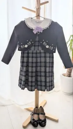 フォーマルドレスセット 黒と白のチェック柄130