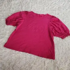 GU ジーユー 半袖 Tシャツ ピンク M 綿100 コットン パフスリーブ