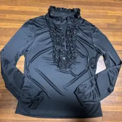 【日本製】Kooki 吉忠アパレル フリル カットソー ブラウス L ブラック