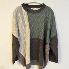 ケーブルニット セーター 白 緑 可愛い メンズ レディース Lサイズ トップス