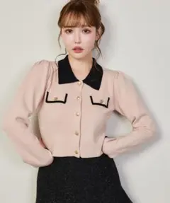 【新品】ナイスクラップ 金ボタン配色衿ニット カーディガン