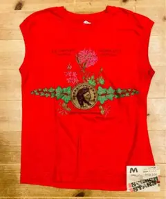 ノースリーブ 古着 80s Screen Stars 赤 M 花 アメリカ製