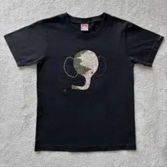Vintage 刺繍ゾウ柄 Tシャツ ブラック XS 半袖