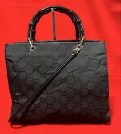 本物美品】 GUCCI グッチ　バンブー　GG トート　大容量　黒　ブラック