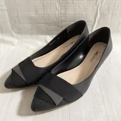 極美品✨DIANA ダイアナ ウェッジソール パンプス リボン ラメ 黒 25