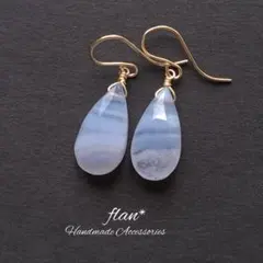 天然石 14kgf ブルーレースアゲートのピアス No.②