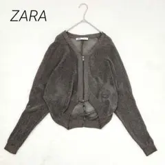 ZARA ザラ　メタリックニットカーディガン　S　羽織り　メッシュ　シルバー