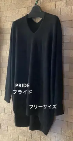 PRIDEブラックネイビー　ニット　 チュニック　高級ウール100% フリー
