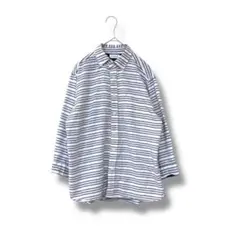 フリーネイチャー 七分袖シャツ ボーダー M リネン混 春夏秋 爽やか メンズ