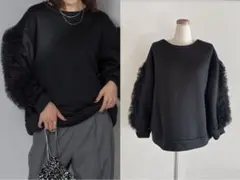 裏起毛アシメティアードフリルスウェット　each