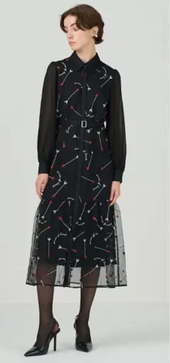 グレースコンチネンタル　ハートアロー刺繍ワンピース 36 ブラック