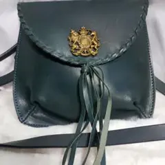 希少　ヒューマンウーマン　ダークグリーン レザー ショルダーバッグ　エンブレム