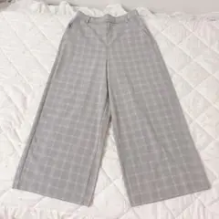 grove グレー チェック柄 ワイドパンツ