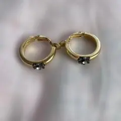 ゴールド フープピアス クリスタル付き　アンティーク　ヴィンテージ