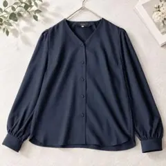 レリアン 黒 ノーカラージャケット 包みボタン パフスリーブ 9号