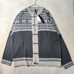 未使用タグ付　ハルハム　ジャガードチロリアンカーディガン　チャコールグレー　XL