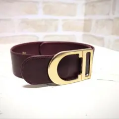 ★OLD DIOR【ディオール】 CDバックル レザーベルト バーガンディ極美品のサムネイル