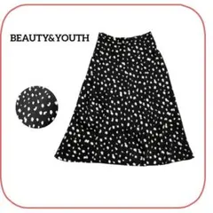 ビューティーアンドユース フレアスカートS 総柄 白黒 ロング 春夏 レディース