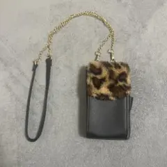 スマホショルダーバッグ ブラック/レオパード柄