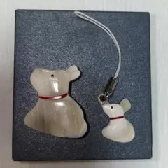 帯留　帯飾り　犬セット　水牛手彫　新品のサムネイル