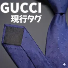 ​【現行・美品】GUCCI GG インターロッキング 総柄 ネイビー ネクタイ