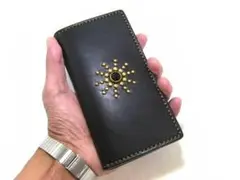 栃木レザー 手帳型スマホケース 本革 iPhone15 16 17 スタッズ 黒