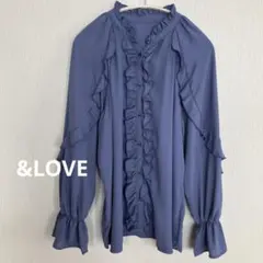 【美品】&LOVE（アンドラブ） フリルブラウス Lサイズ ブルーグレーのサムネイル