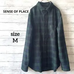【センスオブプレイス】ネルシャツ M チェック レーヨン アーバンリサーチ 春