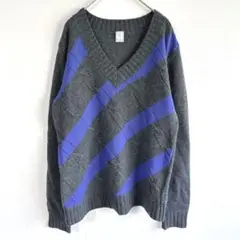 5179【美品】vネックジャガードニットセーター　ウール100% 秋冬　長袖