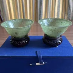 [美品] 翡翠製緑色盃2個セット