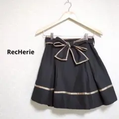 RecHerie リボン付きフレアミニスカート 黒×ゴールド