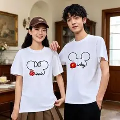 全新未使用 ミッキー＆ミニー プリント 半袖 T シャツ BX103