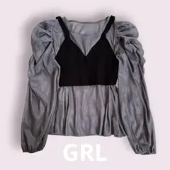 GRL グレイル ハートネックニットビスチェメパワショルシアーシャツアンサンブル