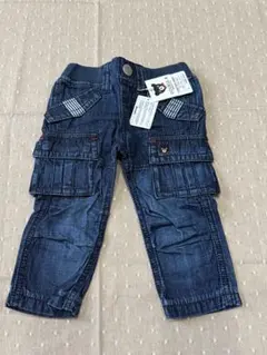 80サイズ DOUBLE B ダークブルー カーゴパンツ