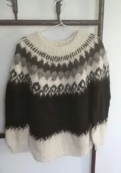 アルパカ100% シャギーニット ノルディック柄 ボリビア製 ダークブラウン