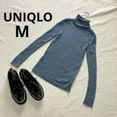 ユニクロ タートルネック M ブルー ストレッチ リブ素材