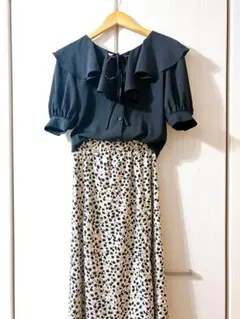 AZULE by moussy ダルメシアン柄 ベージュロングスカート(S)