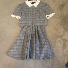 ROJITA ロジータ　半袖チェックワンピース　ミニスカート　グレー