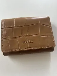 美品　FURLA 三つ折り財布 クロコ型押し ブラウン