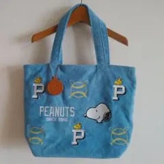 PEANUTS スヌーピー トートバッグ 野球刺繍肩に掛けられるチャーム付きのサムネイル